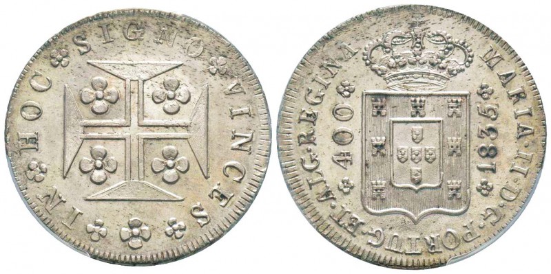 Portugal, Maria II 1834-1853
400 Reis, Lisbone, 1835, AG 14.65 g. 
Ref : KM#40...