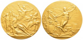 Portugal, Médaille en or, 1914, pour le centenaire de la guerre péninsulaire, AU 230 g. 70 mm
Avers : 10 CENTENARIO DE GUERRA PENINSULAR 1908 1914 Vi...