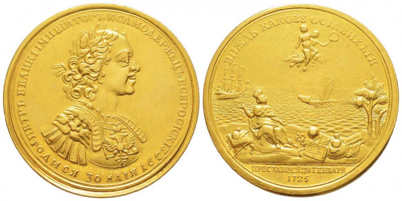 Russie, Pierre le Grand 1682-1725 
Médaille en or, 1725, par Cupy, pour la mort...