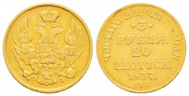 3 Roubles 20 Zlotych, Warsaw, 1837 СПБ-ПД, AU 3.87 g. 
Ref : Fr.111, C#136.2
Conservation: TTB-SUP