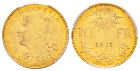 Switzerland, 10 Francs, Berne, 1911 B, AU 3.22 g.
Ref : Fr.503
Conservation : PCGS MS62