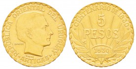 Uruguay
5 Pesos, 1930, Essai, AU 8.53 g.
Ref : KM#E14 
Conservation : FDC
(Lot extra UE, voir condition de vente)