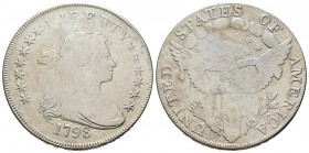 USA
Dollar, Philadelphia, 1798, AG 26.7 g.               
Ref : KM#18            
Conservation : nettoyé sinon presque TTB