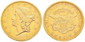 USA, 20 Dollars, Philadelphie, 1852, AU 33.43 g.               
Ref : Fr.169, KM#74.1             
Conservation : PCGS AU50
