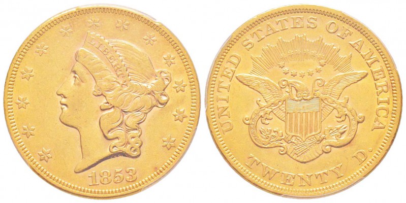 USA, 20 Dollars, Philadelphie, 1853, AU 33.43 g.               
Ref : Fr.169, K...