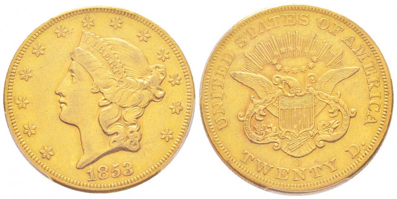USA, 20 Dollars, New Orleans, 1853 O, AU 33.43 g.               
Ref : Fr.171, ...