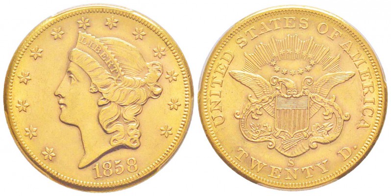 USA, 20 Dollars, San Francisco, 1858 S, AU 33.43 g.               
Ref : Fr.172...
