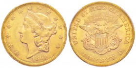 USA, 20 Dollars, Philadephia, 1861, AU 33.43 g.               
Ref : Fr.169, KM#74.1                
Conservation : PCGS AU58