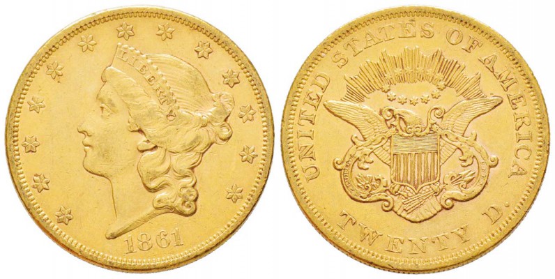 USA, 20 Dollars, Philadephia, 1861 , AU 33.43 g.               
Ref : Fr.169, K...