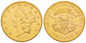 USA, 20 Dollars, Philadephia, 1861 , AU 33.43 g.               
Ref : Fr.169, KM#74.1              
Conservation : TTB
