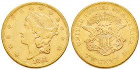 USA, 20 Dollars, Philadephia, 1861 , AU 33.43 g.               
Ref : Fr.169, KM#74.1            
Conservation : presque TTB