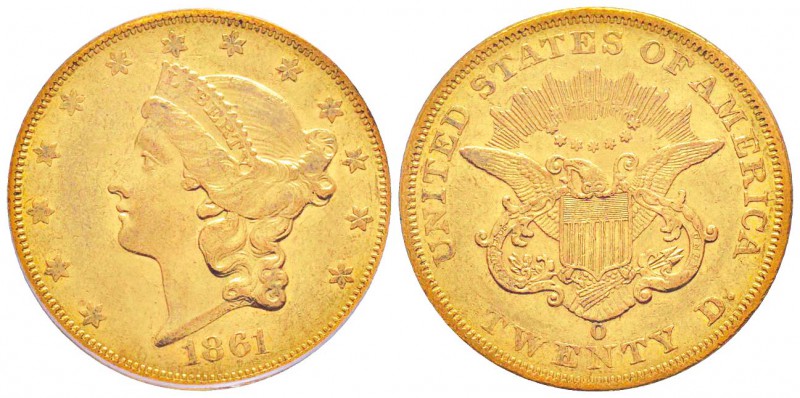 USA, 20 Dollars, New Orleans, 1861 O, AU 33.43 g.               
Ref : Fr.171, ...