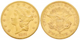 USA, 20 Dollars, San Francisco, 1861 S, AU 33.43 g.               
Ref : Fr.172, KM#74.1         
Conservation : TTB