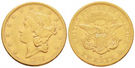 USA, 20 Dollars, San Francisco, 1863 S, AU 33.43 g.               
Ref : Fr.172, KM#74.1                 
Conservation : TTB