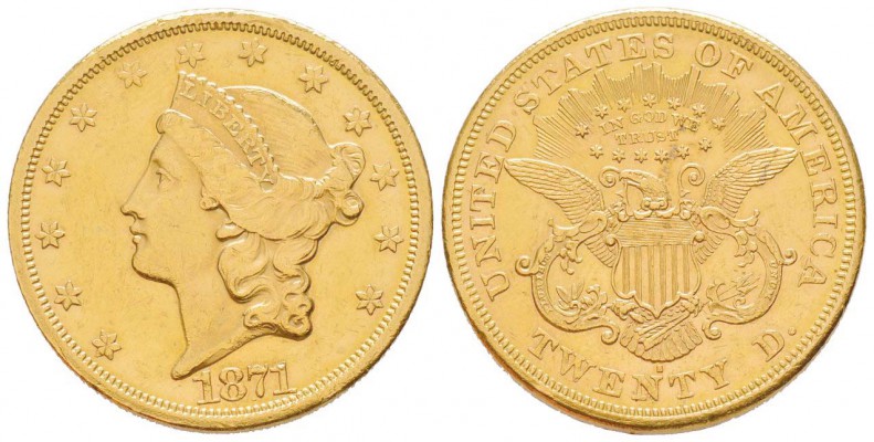 USA, 20 Dollars, San Francisco, 1871 S, AU 33.43 g.               
Ref : Fr.175...