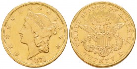 USA, 20 Dollars, San Francisco, 1871 S, AU 33.43 g.               
Ref : Fr.175, KM#74.2                   
Conservation : SUP-FDC
