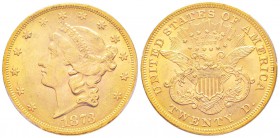 USA, 20 Dollars, Philadelphia, 1873 OPEN 3, AU 33.43 g.               
Ref : Fr.174, KM#74.2          
Conservation : PCGS MS62