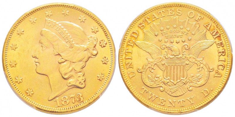 USA, 20 Dollars, Philadelphie, 1873 OPEN 3, AU 33.43 g.               
Ref : Fr...