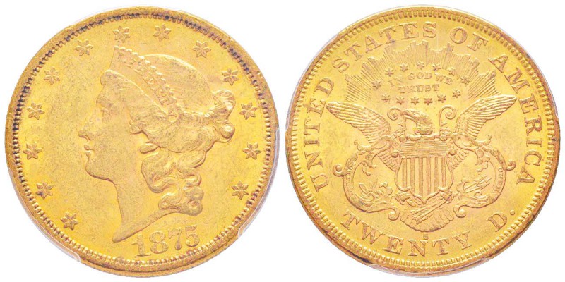 USA, 20 Dollars, San Francisco, 1875 S, AU 33.43 g.               
Ref : Fr.175...