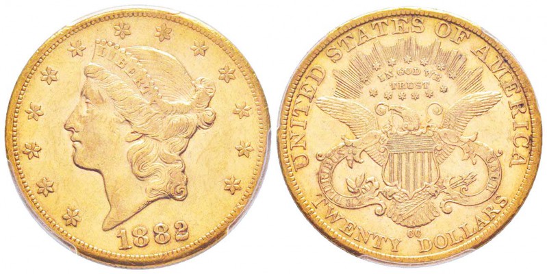 USA, 20 Dollars, Carson City, 1882 CC, AU 33.43 g.
Ref : Fr.179, KM#74.3
Conse...