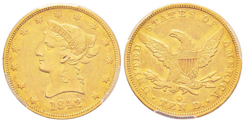 USA, 10 Dollars, New Orleans, 1842 O, AU 16.65 g.               
Ref : Fr.156, ...