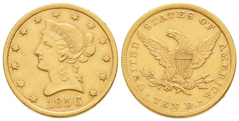 USA, 10 Dollars, Philadelphia, 1856,  AU 16.65 g.               
Ref : Fr.155, ...