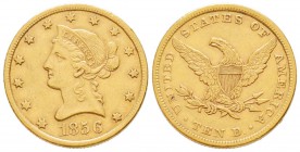USA, 10 Dollars, Philadelphia, 1856,  AU 16.65 g.               
Ref : Fr.155, KM#102                 
Conservation : TTB