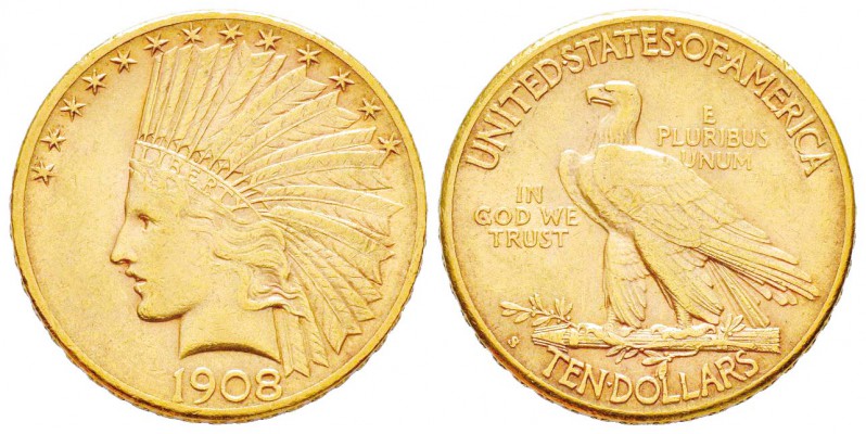 USA, 10 Dollars, San Francisco, 1908,  AU 16.65 g.               
Ref : KM#130,...