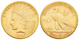 USA, 10 Dollars, San Francisco, 1908,  AU 16.65 g.               
Ref : KM#130, Fr.166               
Conservation : Superbe
