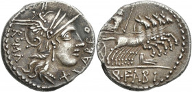 Manus Acilius Balbus (125 v.Chr.): AR-Denar 124 BC. Romakopf mit Flügelhelm nach rechts, dahinter ROMA, davor LABEO, unter Kinn Wertzeichen X / Jupite...