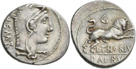 L. Aurelius Cotta / L. Hostilius Tubulus / L. Thorius Balbus (105 v.Chr.): Lucius Thorius Balbus: AR-Denar 105 BC. Kopf des Juno Sospita nach rechts, ...