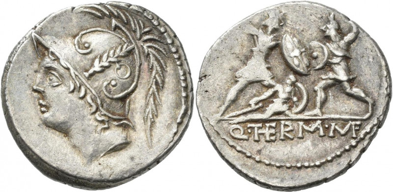 Quintus Minucius M.f. Thermus (103 v.Chr.): AR-Denar 103 BC. Behelmter Marskopf ...