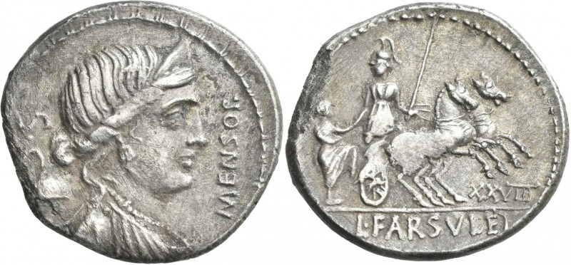 Lucius Farsuleius Mensor (75 v.Chr.): AR-Denar 75 BC. Drapierte Libertasbüste mi...