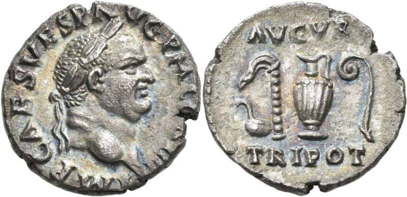 Vespasian (69 - 79): AR-Denar, 3,38 g, Kampmann 20.26, Schrötlingsfehler, fast v...