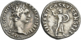 Domitian (69 - 81 - 96): Denar 95-96 AD, Rom. Belorbeerte Büste nach rechts, IMP CAES DOMIT AVG GERM P M TR P XIII / Minverva mit Schild und Lanze nac...