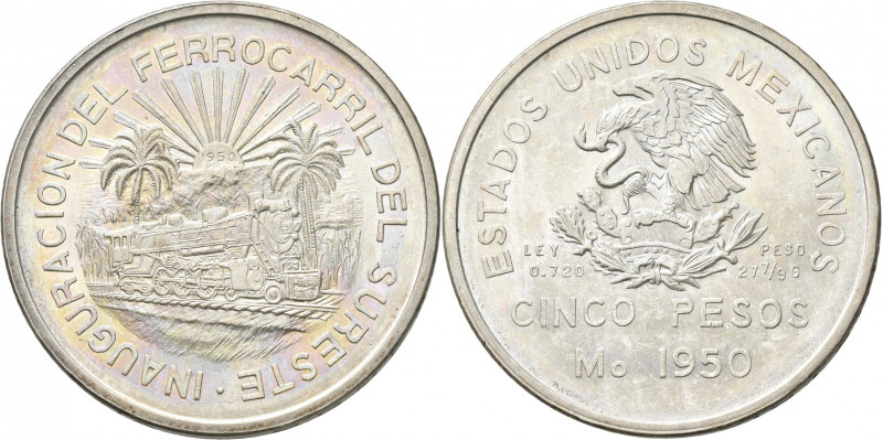 Mexiko: 5 Pesos 1950 Mo - Mexico City. Gedenkmünze auf die Eröffnung der südlich...