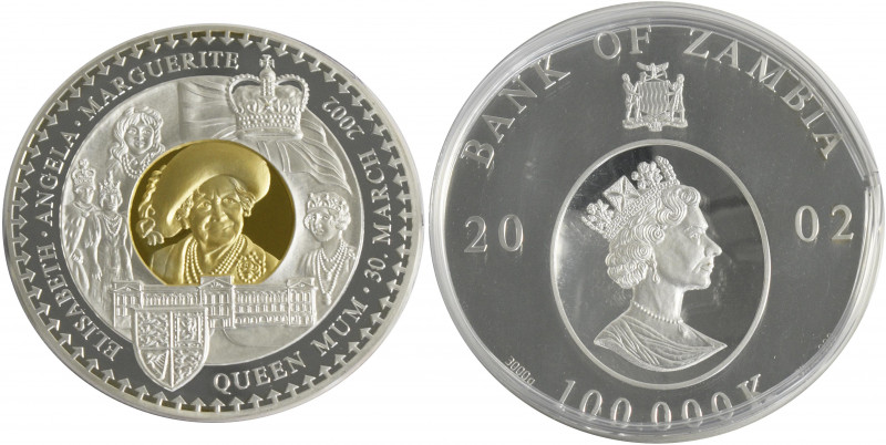 Sambia: 100.000 Kwacha 2002, Prägung zum Tod von HM Elizabeth, Queen Mother (190...