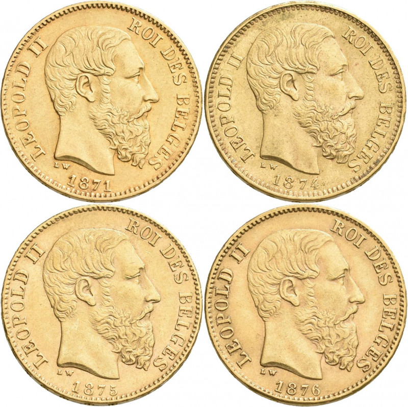 Belgien: Leopold II. 1865-1909: 20 Francs 1871, 1874, 1875, 1876, 1877, 1878 LW,...