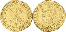 Frankreich: Franz I. 1515-1547: Ecu d'or au soleil o.J. (1515), 2. Typ, 1. Emission. Gekröntes Wappen, darüber kleine Sonne, FRANCISCVS DEI GRACIA FRA...