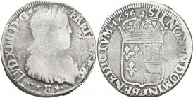 Frankreich: Louis XIV. (Sonnenkönig) 1643-1715: ½ Ecu 1656 E - Tours. 12,16 g. Justierspuren, Kratzer, schön.
 [differenzbesteuert]
