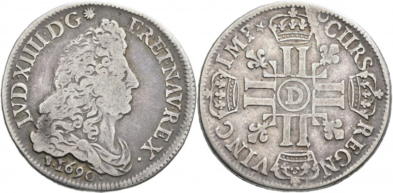 Frankreich: Louis XIV. (Sonnenkönig) 1643-1715: ½ ECU (demi-ecu) 1690 D, Lyon. B...