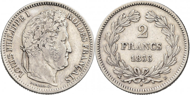 Frankreich: Louis Philippe I. 1830-1848: 2 Francs 1836 B, Rouen. KM# 743.2, Gado...