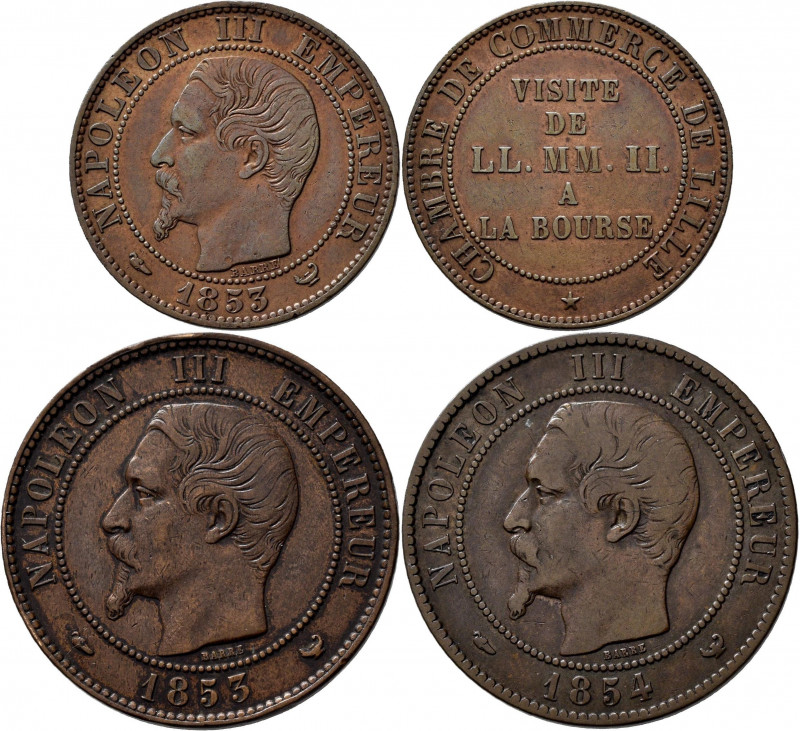 Frankreich: Napoleon III. 1852-1870: Lot 4 Gedenkprägungen, dabei: 5 und 10 Cent...