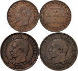 Frankreich: Napoleon III. 1852-1870: Lot 4 Gedenkprägungen, dabei: 5 und 10 Centimes 1853 Lille, auf den Besuch der Börse (KM# M23 + M24), 10 Centimes...