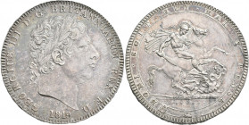 Großbritannien: George III. 1760-1820: Crown 1819 LX. 28,30 g. KM# 675, Davenport 103. Kopf Georg III. nach rechts / St. Georg tötet Drache. Randschri...