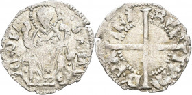 Italien: Aquileia, Bertrando di San Genesio 1334-1350: Denar o.J. +BER TRAN D.PA TKA um langstieliges Kreuz / heiliger Hermagor auf Thron sitzend. 1,0...