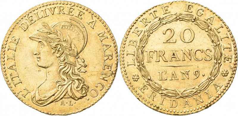 Italien: Subalpine Republik ”Eridania” 1800-1802: 20 Francs Marengo An 9 (1800/1...