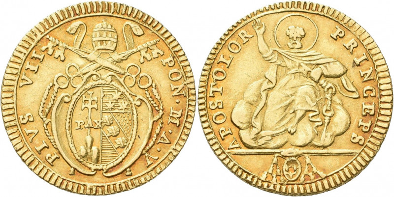 Italien: Kirchenstaat, Pius VII. 1800-1823: Doppia (2 Scudi d' Oro) A V (Anno V ...
