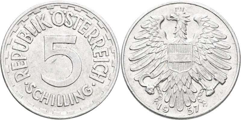 Österreich: 2. Republik ab 1945: 5 Schilling 1957, seltener Jahrgang, KM# 2879, ...