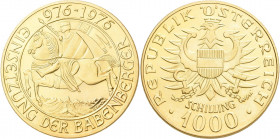 Österreich: 2. Republik ab 1945: 1000 Schilling 1976, Babenberger, KM# 2933, Friedberg 909. 13,5 g, 900/1000 Gold, stempelglanz.
 [zzgl. 0 % MwSt.]